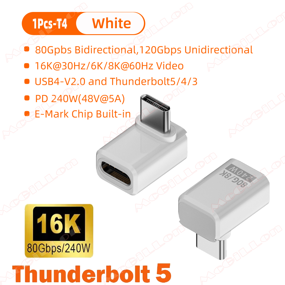 Thunderbolt 5 PD240W USB4 V2.0 Type-C naar Type C snellaadadapterconverter 80 Gbps dataconnector 8K bij 60 Hz USB C OTG-adapter: grijs