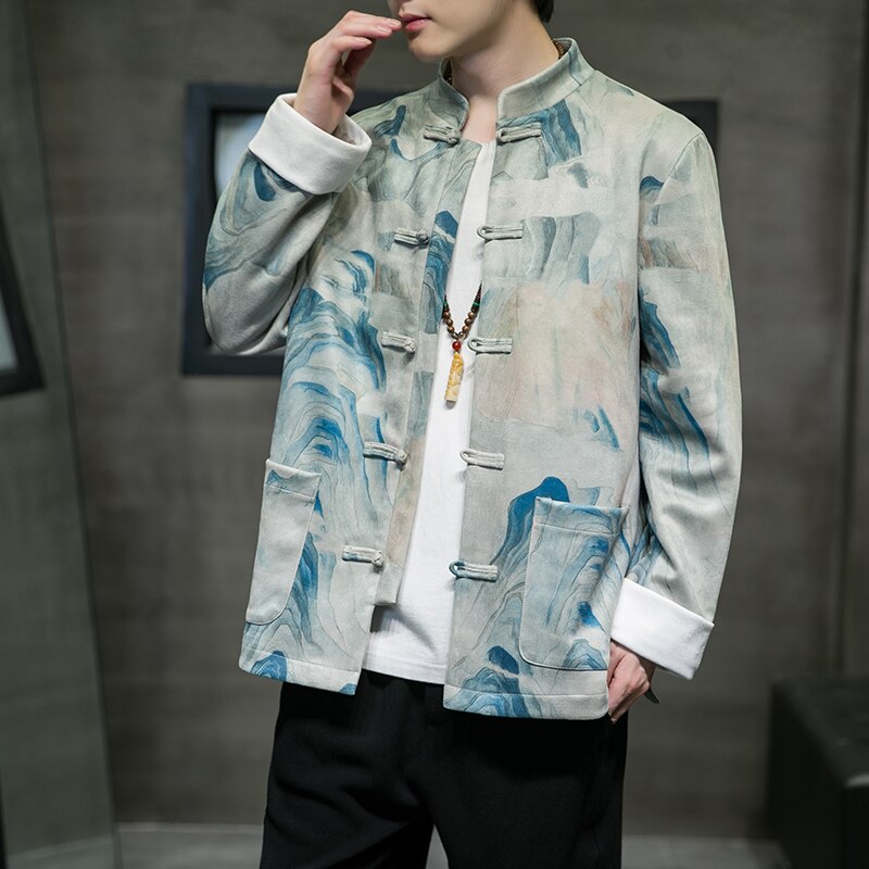Veste à boutons pour homme, vêtement traditionnel de Style chinois, Hanfu amélioré, Tai Chi Kung Fu, teinture, Tang, costume Harajuku: 5XL     92 to 98kg