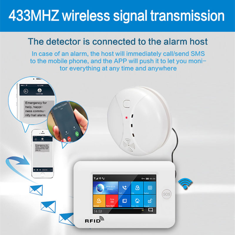 High Quatity 433MHZ Wireless Fire Alarm Sensor Fire Protection Smoke Detector for Indoor Kitchen Home Alarm Security System