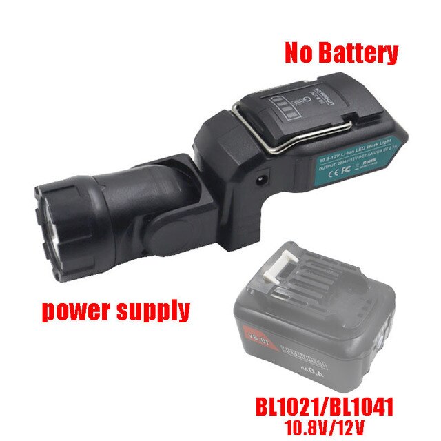 Werk Lamp Voor Makita Voor Dewalt Zaklamp DCL510 10.8V 12V Li-Ion Batterij Led Cordless Werk Licht Draagbare spotlight: for Makita black