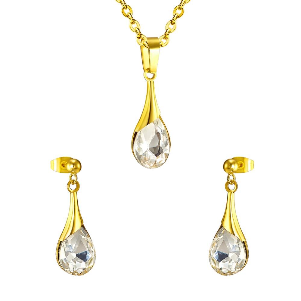 Luxukisskids Crystal Rvs Dubai Sieraden Sets Ketting Hanger Oorbellen Sieraden Voor Vrouwen Gouden Bruiloft Sieraden Sets