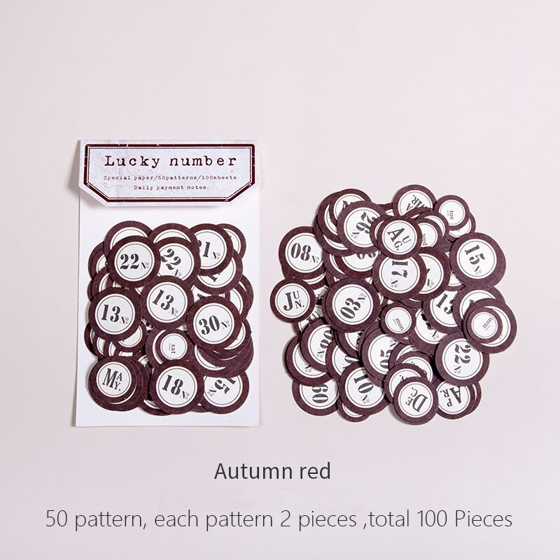 100pcs/lot Lucky Number Stickers for Daily Mothly Planner Diary Stickers DIY Label Scrapbooking Album Stationery Stickers: Autumn red
