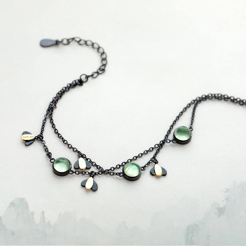 Thaya Firefly Armband s925 Zilver Groen Kristal Edelsteen Zwarte Ketting Zomer Night Sieraden voor Vrouwen Voogd Geest