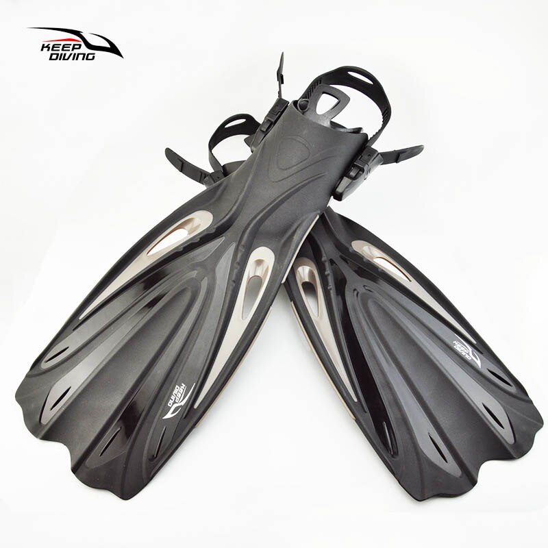 Aletas largas de buceo de tacón abierto, ajustables, especiales para botas de buceo, equipo: Black / M