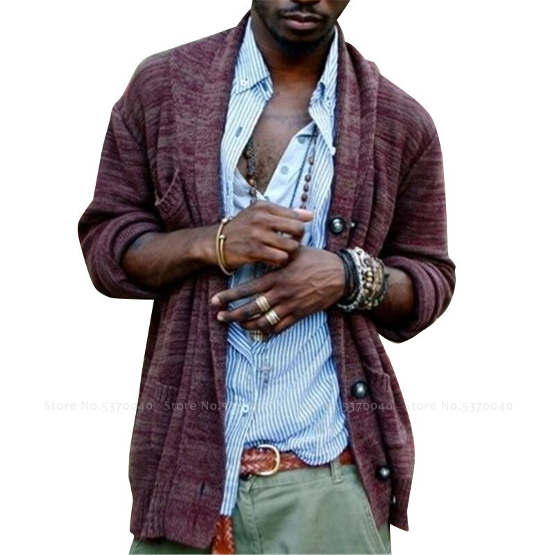 Mænd britisk stil cardigan middelalderlig retro afslappet strikket sweater frakke afrikansk indisk pakistan tøj jakker overtøj