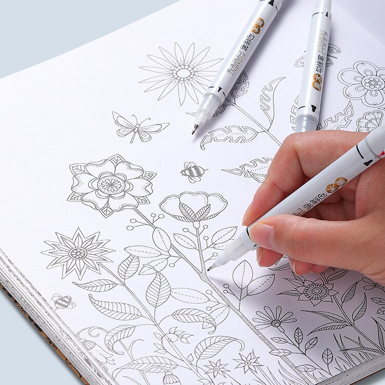 6Pcs/Set Art Marker Waterproof Permanent Dual Tip 0.5/1.0 mm Nib Black Blue Red Art Marker Pens Student School Office Stationery