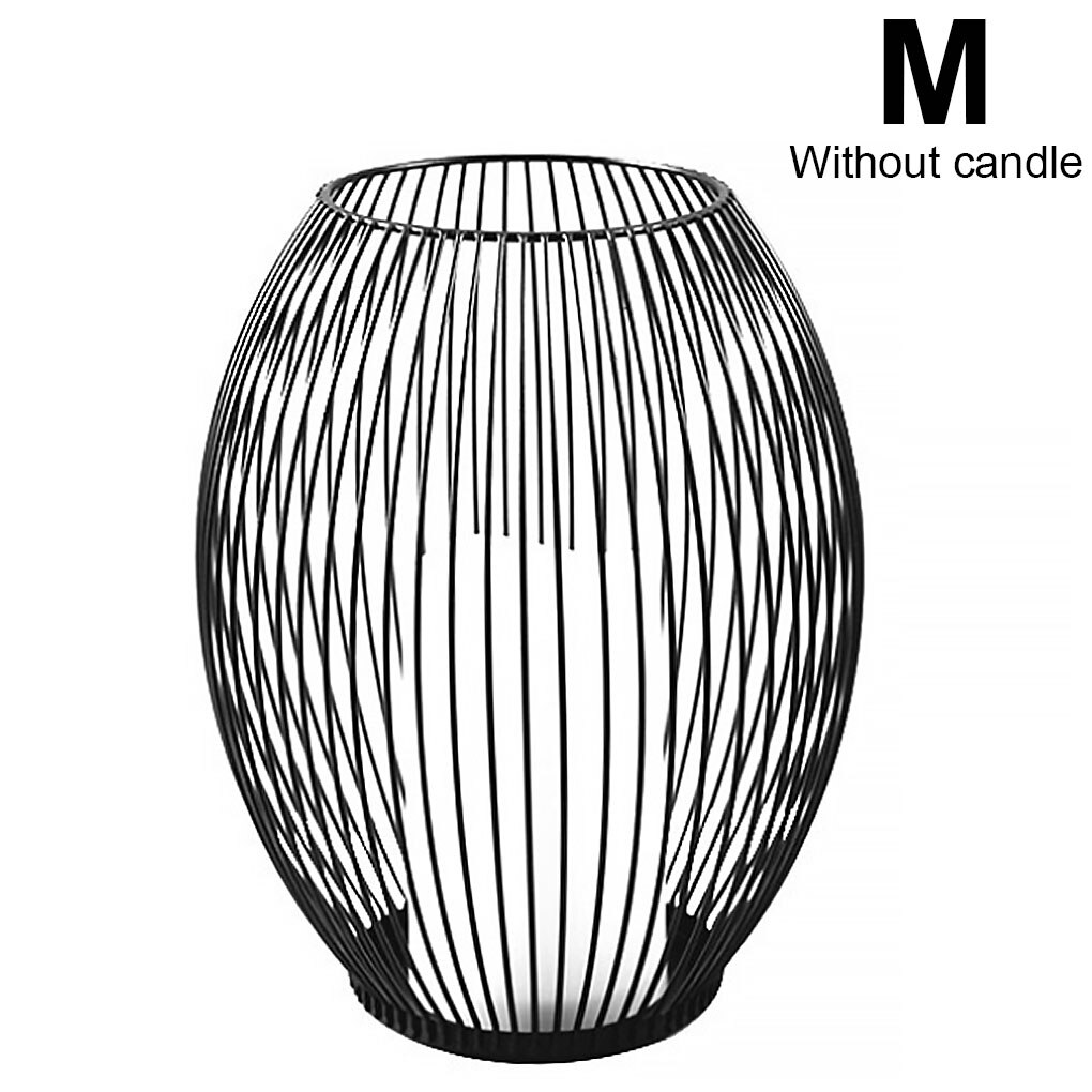 Black Lantern Candlestick Retro Metal Iron Lighting Cage Candle Holder Ornament Candlestick for Party Home Decor: M
