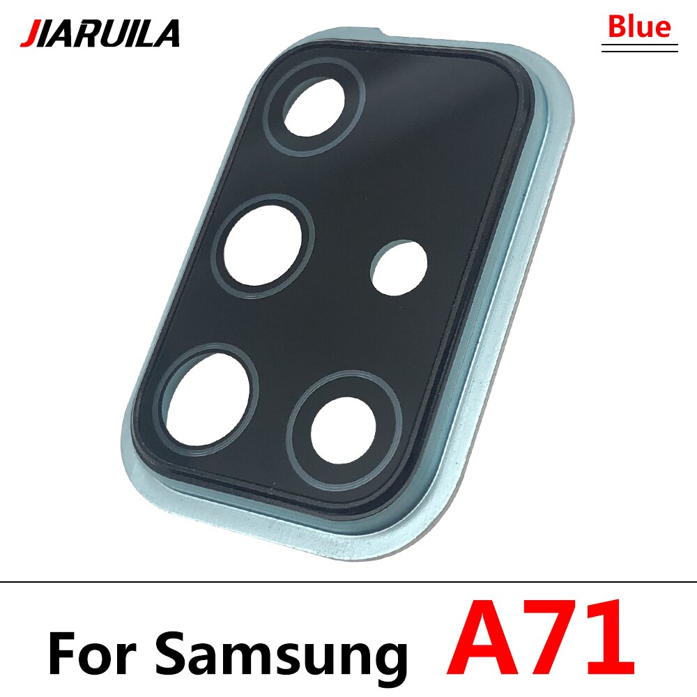 Housing Back Camera Glass Lens With Cover Frame Holder For Samsung A71 Glass Lens Circle Cover With Adhensive Glue + Repair Tool: A71 Blue With Frame