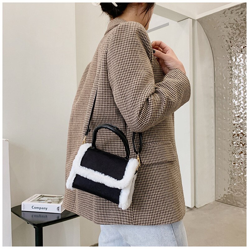 2020 nowe panie PU przekątna mała torba kwadratowa moda okładka typu pluszowa dekoracyjna torebka na wszystkie mecze torba damska na jedno ramię