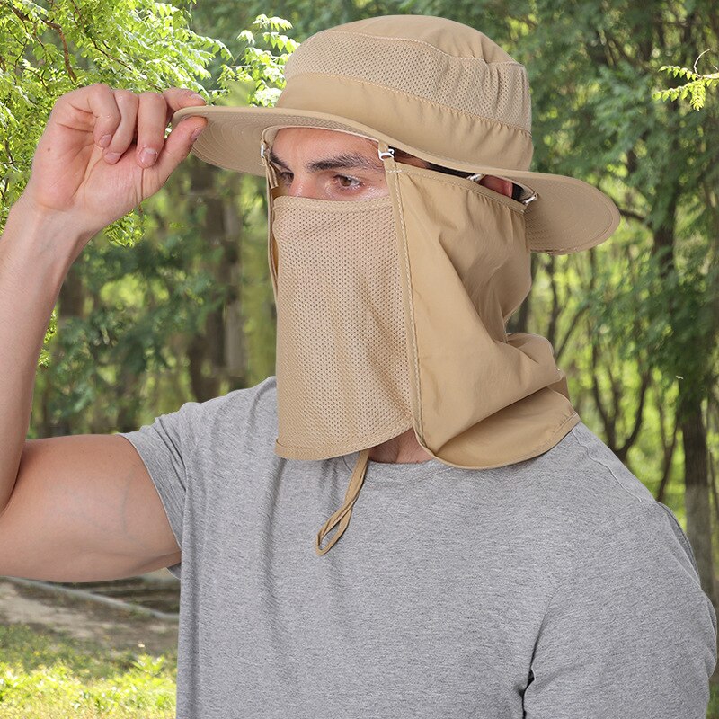 Summer Outdoor Sun Protection Fishing Cap Neck Face Flap Hat Wide Brim Face Neck Cover Protection for Men LL@17