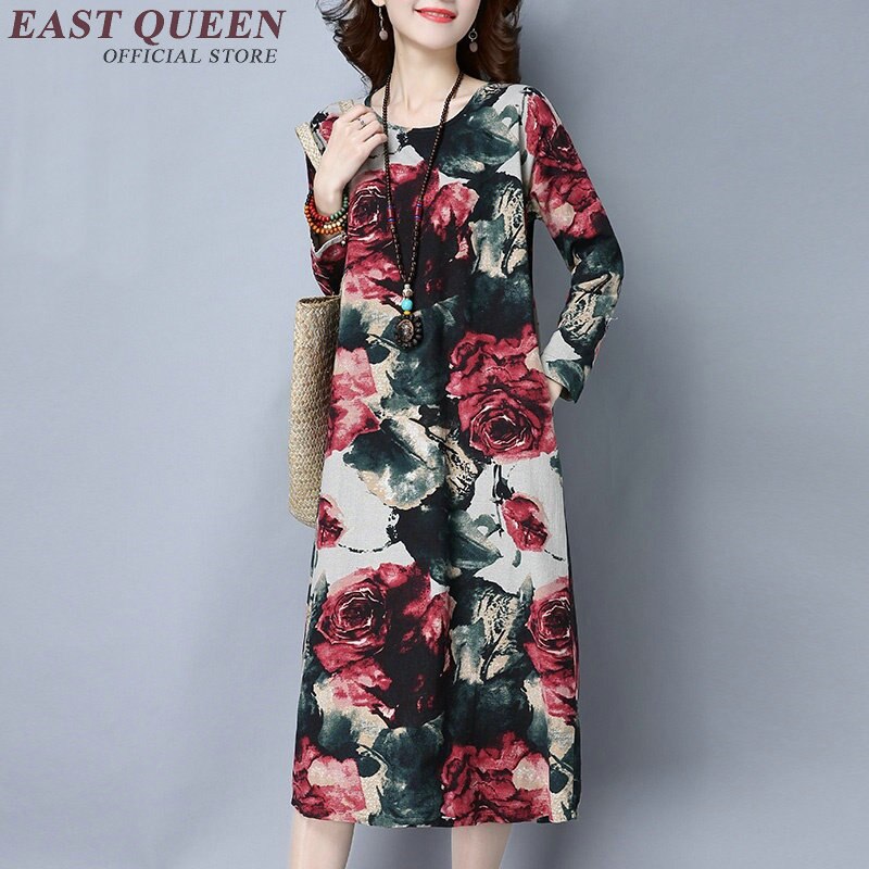 Kinesisk traditionel kjole langærmet orientalsk kjole kvinder kinesiske orientalske kjoler kvindelig moderne qipao kjole blomstret  aa1861 w: 3 / M