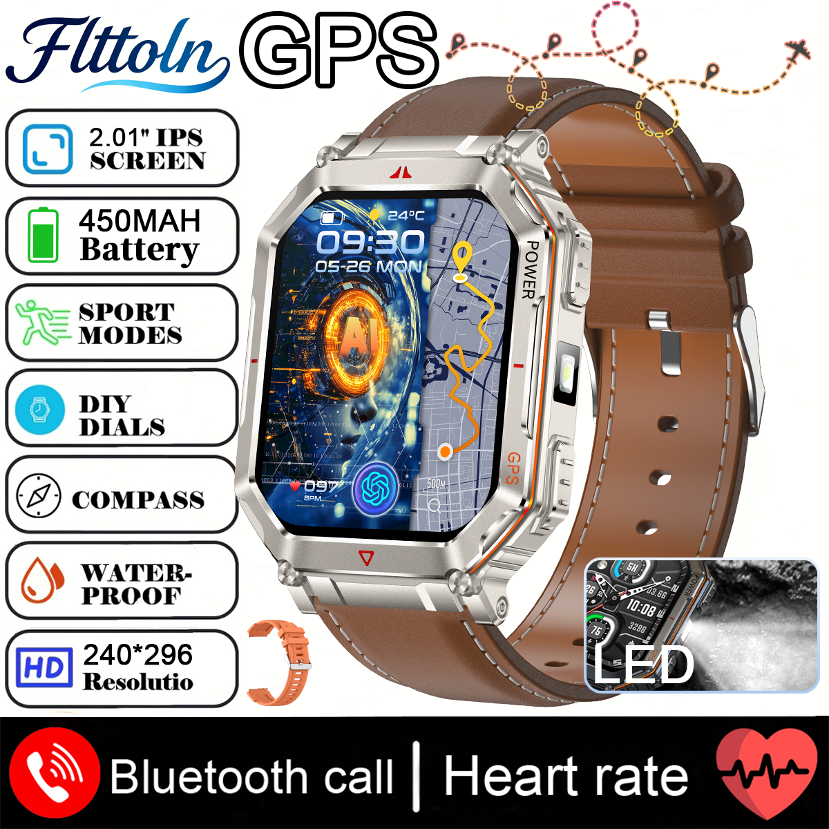 2025 Nuovo GPS SmartWatch Da Uomo Incorporato ChatGPT AI Assistente Bussola Altimetro Barometro Esterno 3ATM Impermeabile sport Smartwatch: Blu