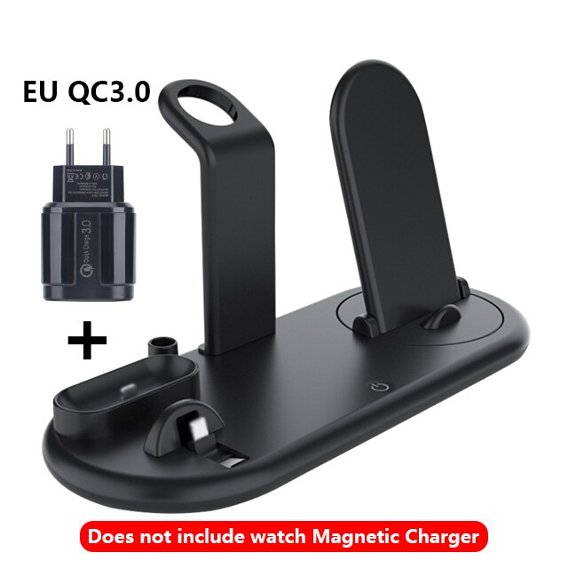 Chargeur sans fil 10w pour iPhone 11Pro XR XS MAX charge complète sans fil rapide 7 en 1 chargeur pour Apple Watch 5 4 3 pour Airpods: black and EU