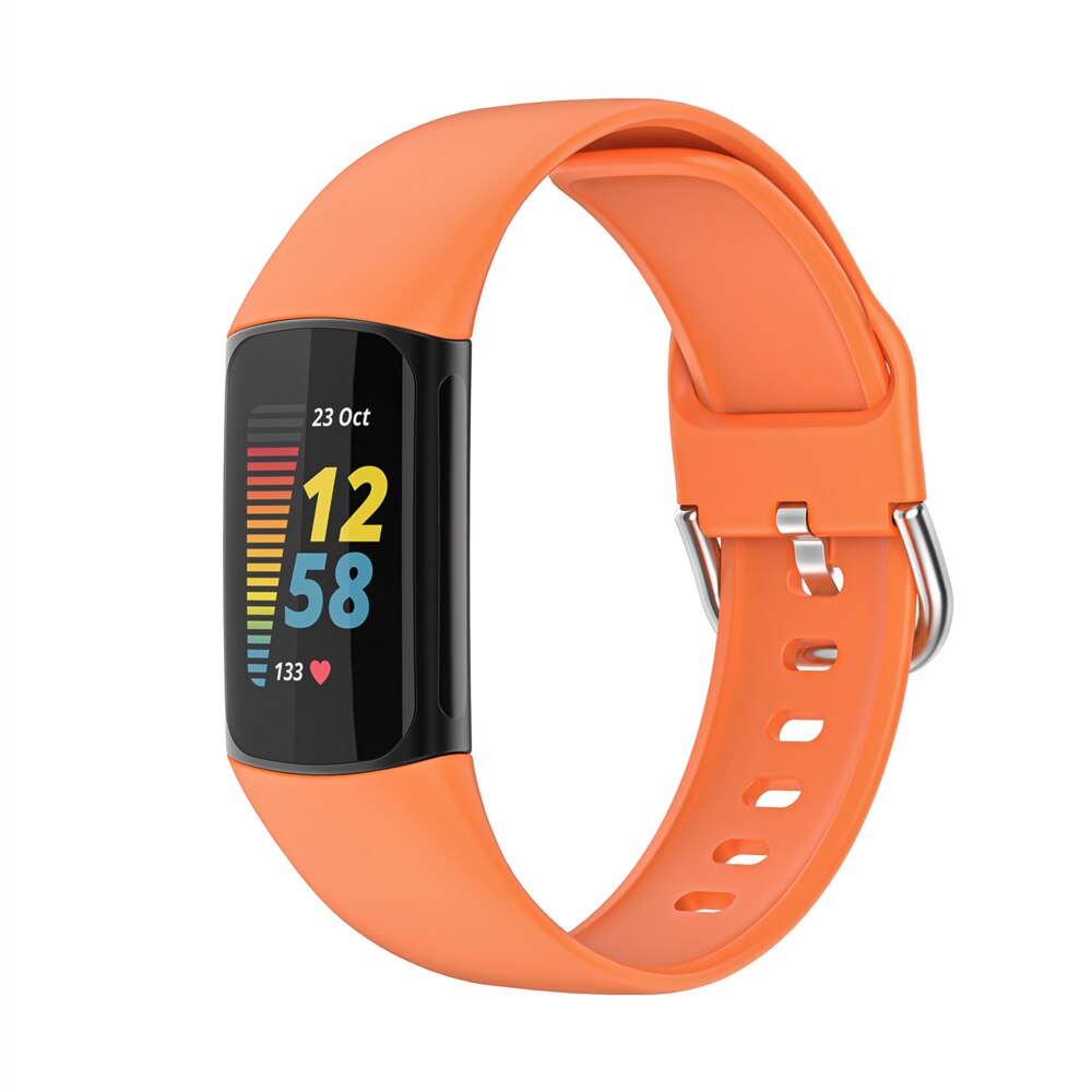 Essidi Siliconen Band Voor Fitbit Lading 5 Zachte Sport Polsband Correa Voor Fitbit Lading 5 Horloge Loop Vervanging: Oranje