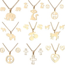 Rinhoo animal horse dragonfly Elephant Pendant necklace Earrings set Women Gold color Stainless Steel jewelry Set