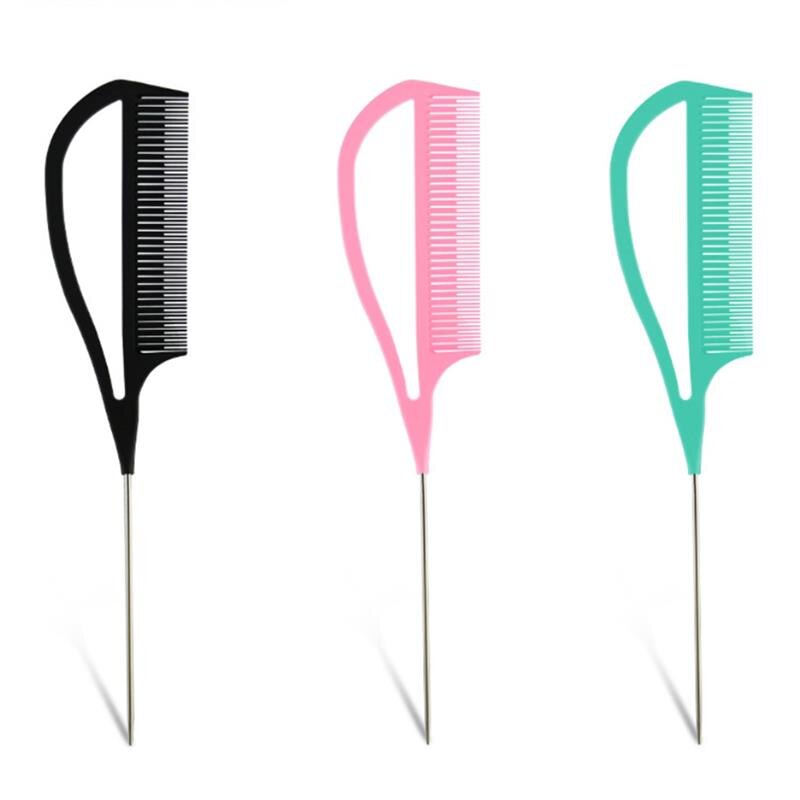 Kappers Kam Stalen Tip Staart Kam Hoogglans Haar Kam Rvs Handvat Haar Kam Anti-Statische Styling Care haar Kam