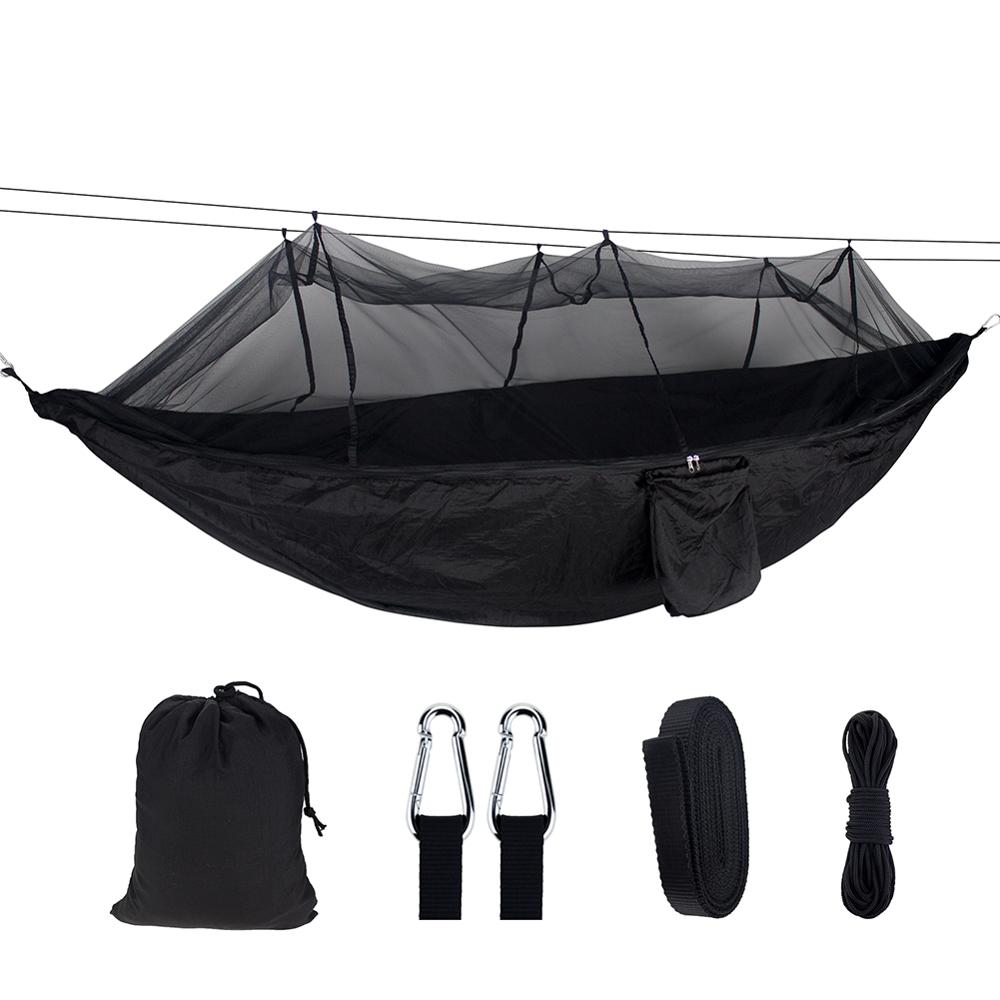Hängmatta med myggnät resehängmatta nylon för vuxencamping utomhushängande svängsäng bärbar campingtält sovsäng: 7