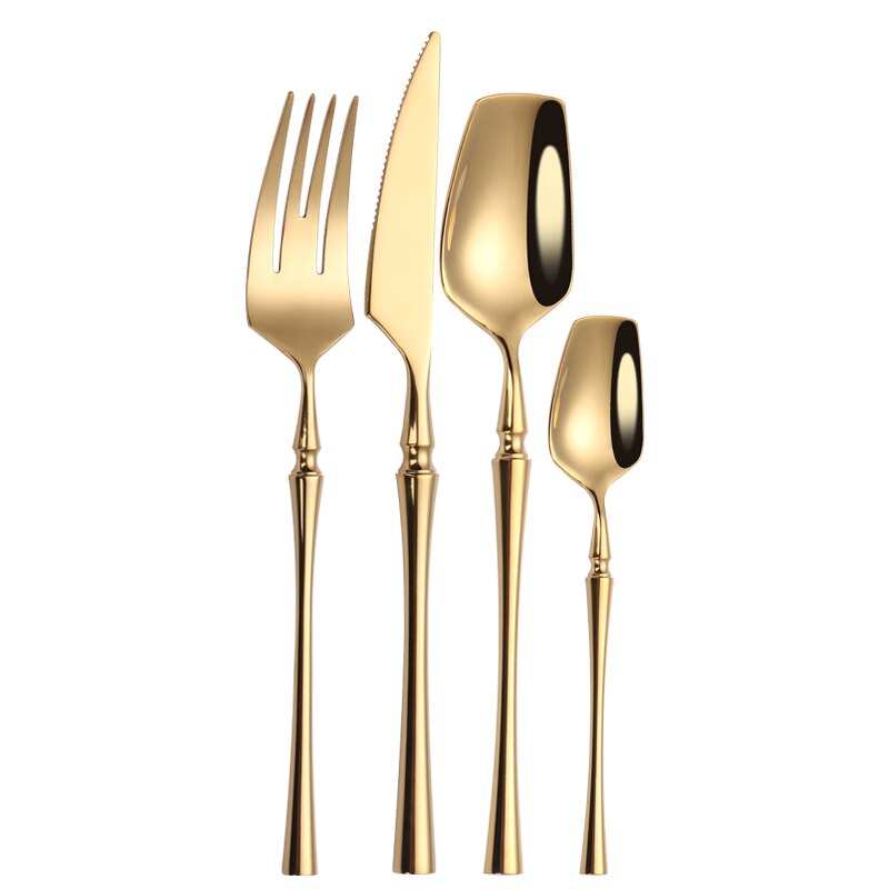 Matte Gold Cutlery Set 4 Pieces Spoons Forks Knives Flatware Cutlery Sets 18/10 Stainless Steel Cutlery Set Golden Tableware Set