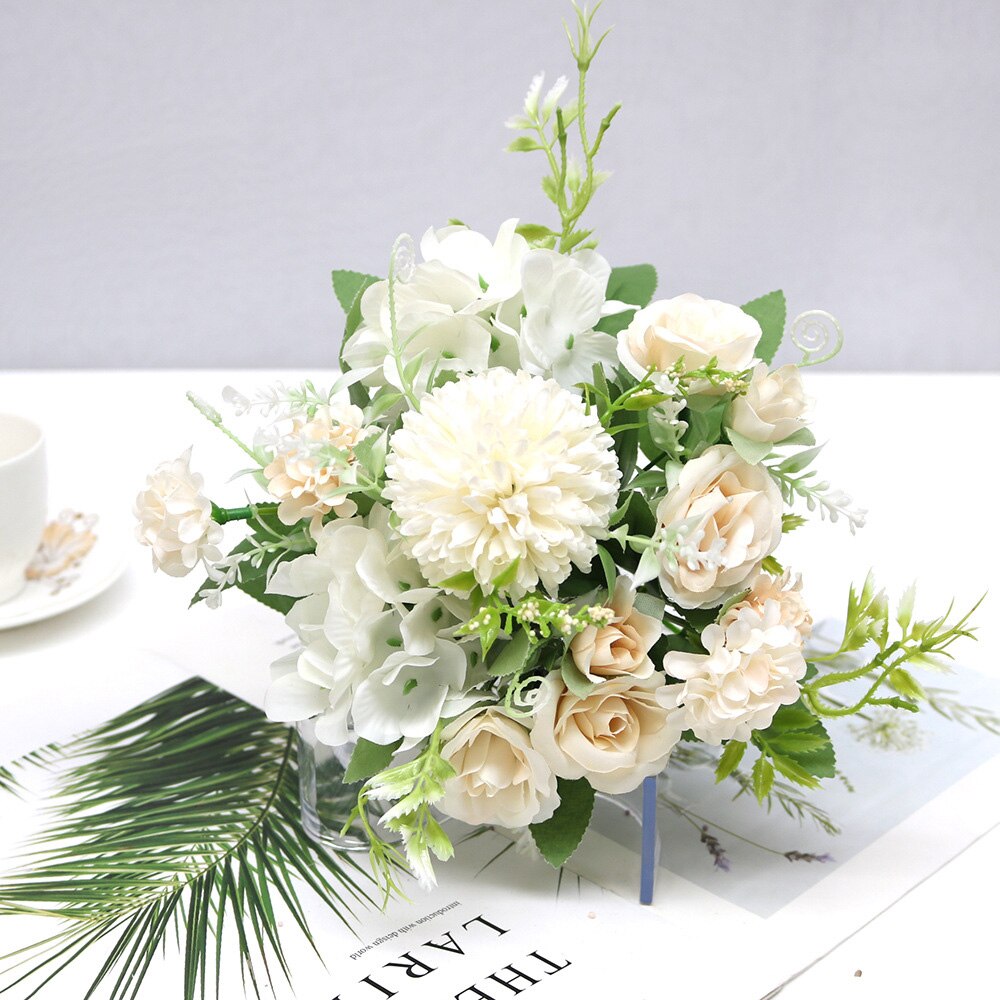 Pæon kunstige blomster buket potpourri europæisk klassisk stil til bryllup hjem haver kaffehuse retro gør-det-selv dekoration: Lysegul