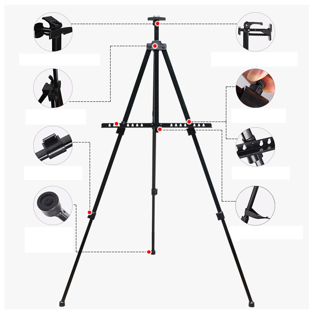 Thickened Aluminum Metal Drawing Board Bracket Tripod Art Sketch Easel Reinforced Multifunctional Display Stand Portable Bag