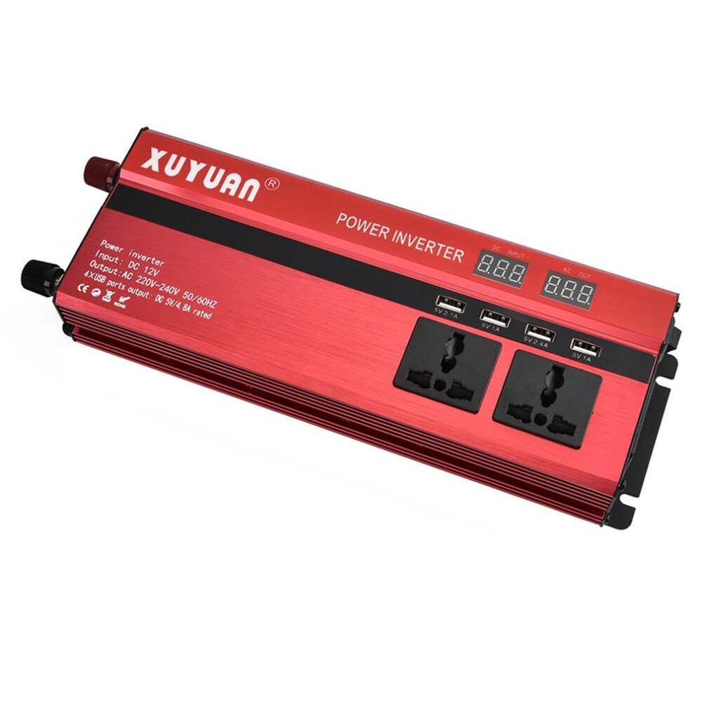 Xuyuan 2000W Draagbare Auto 'S Voertuigen Krachtige Omvormer Lader Met Led Display Converter 12V Naar 220V