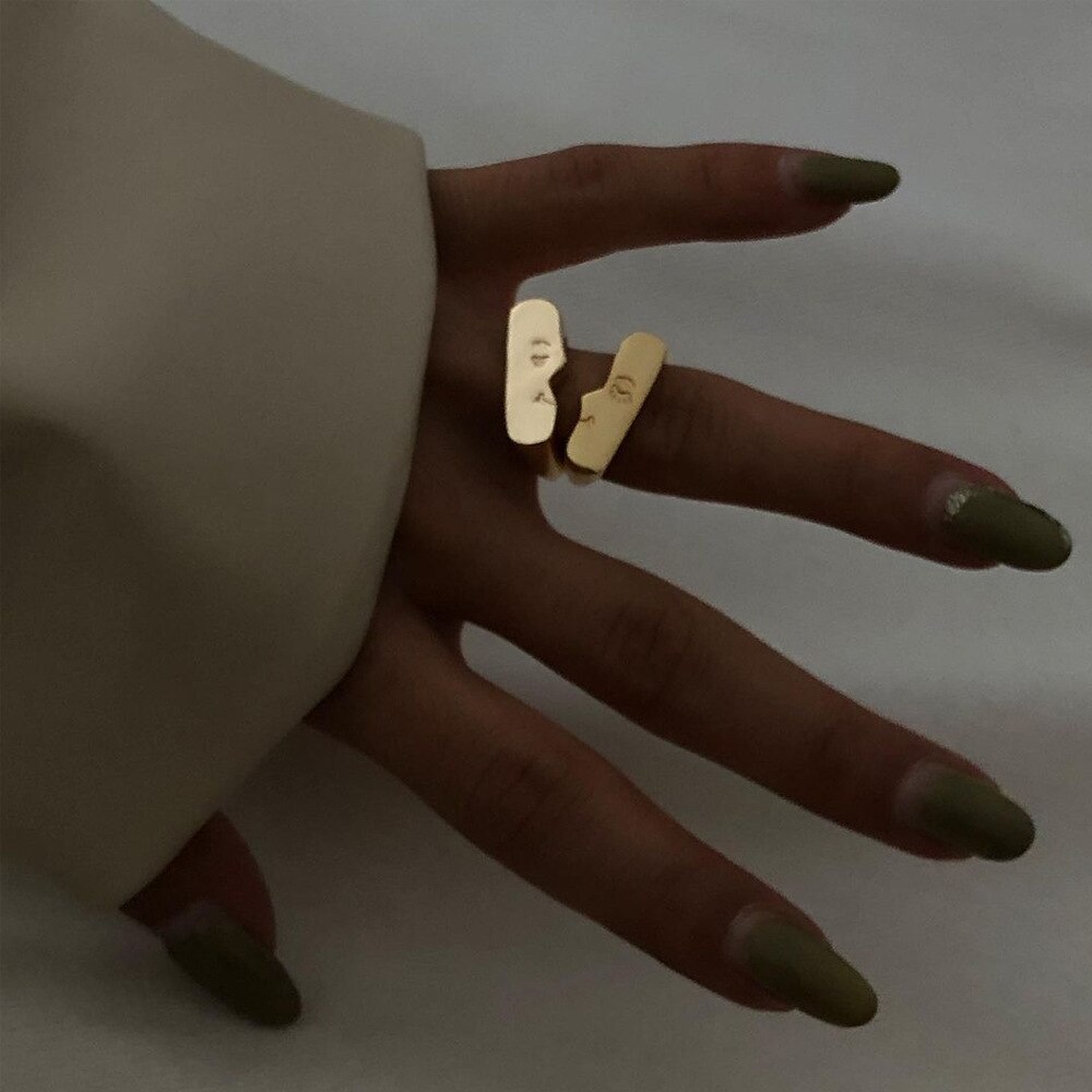 Anillos de boda de compromiso para mujer, joyería de apertura de Metal Emo con cara romántica Punk, de 2022 Ins,