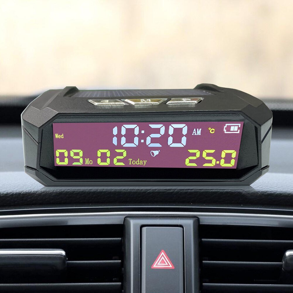 TPMS Look Solar Car Digital Clock with LCD Time Date In-Car Temperature Display Auto Interior Accessories