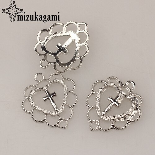 20mm 10 teile/los Zink-legierung Gold Hohl Süße Herz Kreuz Religiöse Spitze Charms Für DIY Schmuck Machen Ohrringe Zubehör: Silver