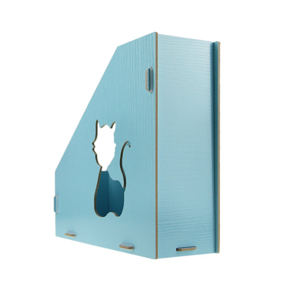 Soporte de madera calado para revistas, organizador bonito de libros de escritorio para oficina, Colector de archivos, color azul claro