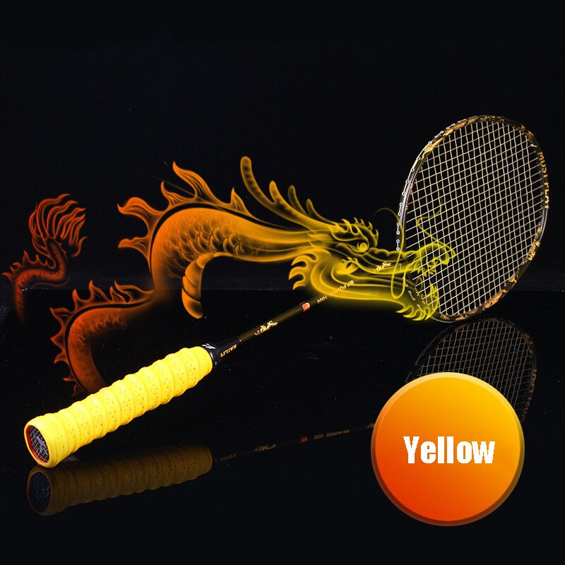 Raqueta de Bádminton de carbono con cabeza en T, entrenamiento ofensivo, raqueta de bádminton y Dragón, Tiro Único: Yellow