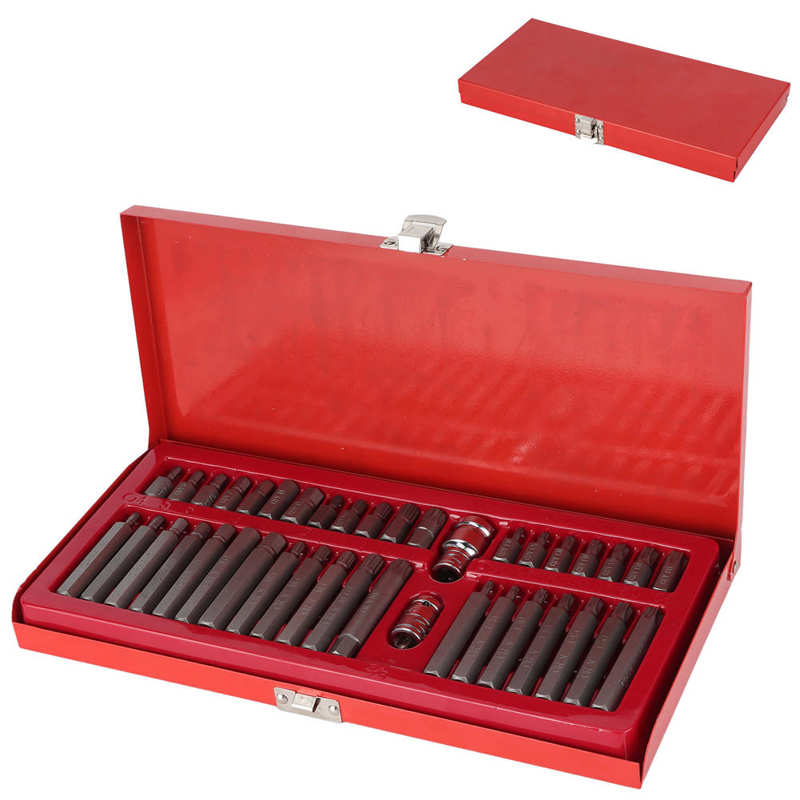 40pcs/set Wrench Star Spline Hex Socket Bit Kit 1/2in 3/8in Square Drive with Red Toolbox Car Repairing Tool Hand Tools