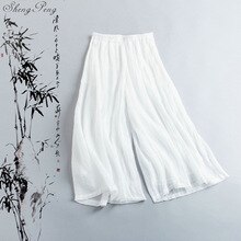 Linnen broek vrouwen linnen kleding voor vrouwen elastische taille comfortabel solid wide been witte linnen broek V1369