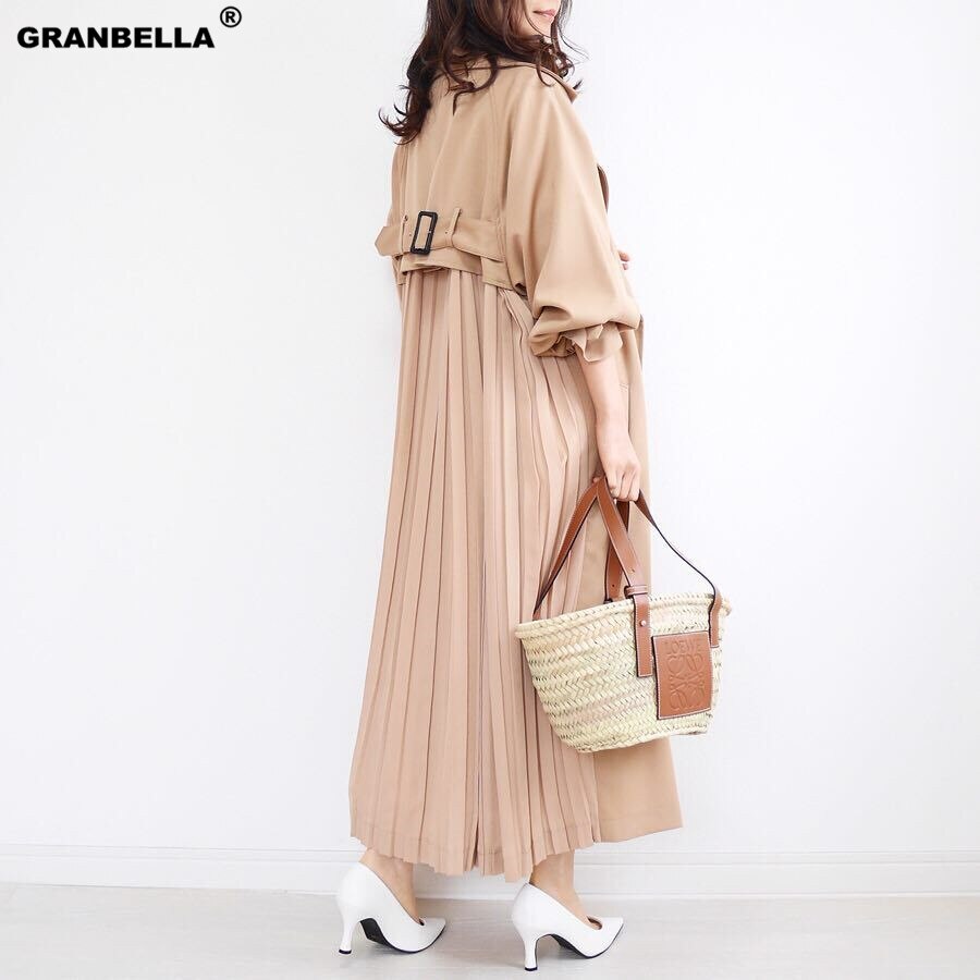 Gabardina de gasa plisada para mujer, abrigo fino de estilo coreano, plisado, plisado en la espalda, para primavera y verano, TR001