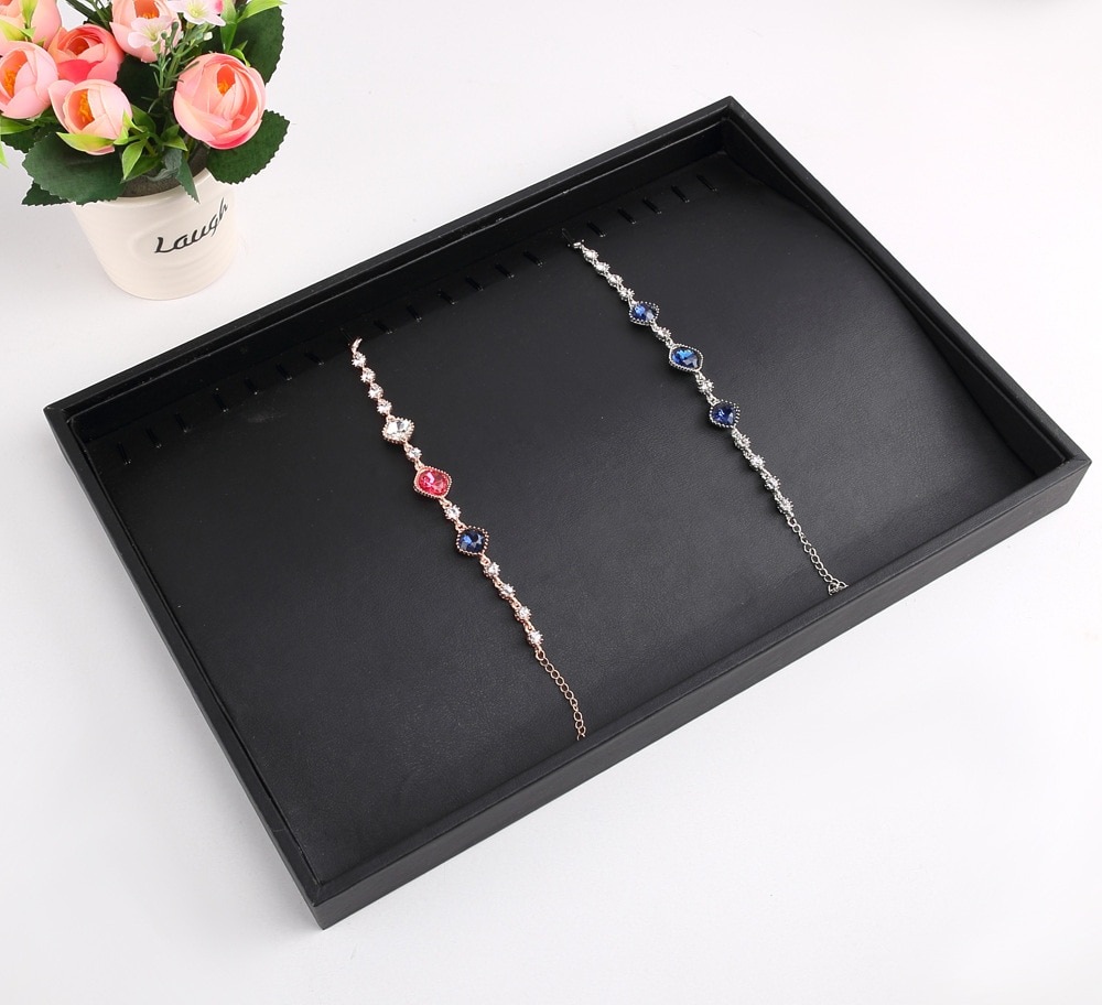 Luxe Zwart Pu Lederen Sieraden Pallet Ketting Lade Voor Show Ringen Armband Tentoonstelling Sieraden Organisator Vitrines