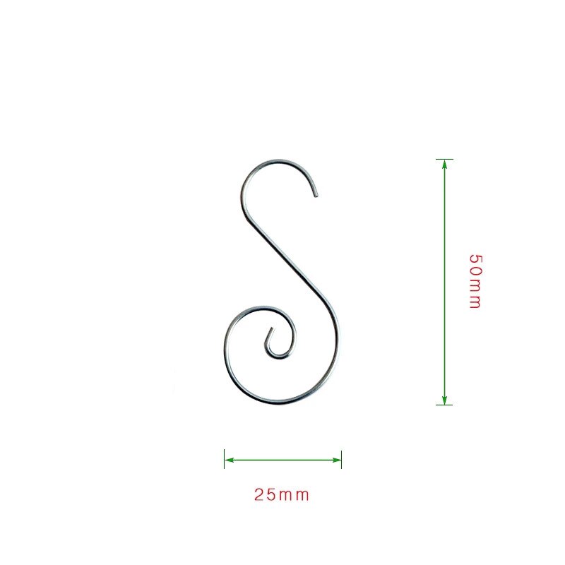 20Pcs 50Mm S Vorm Haak Metalen Hanger Kerst Ornament Levert Metalen Opknoping Haak Kerst Opknoping: 20pcs Silver