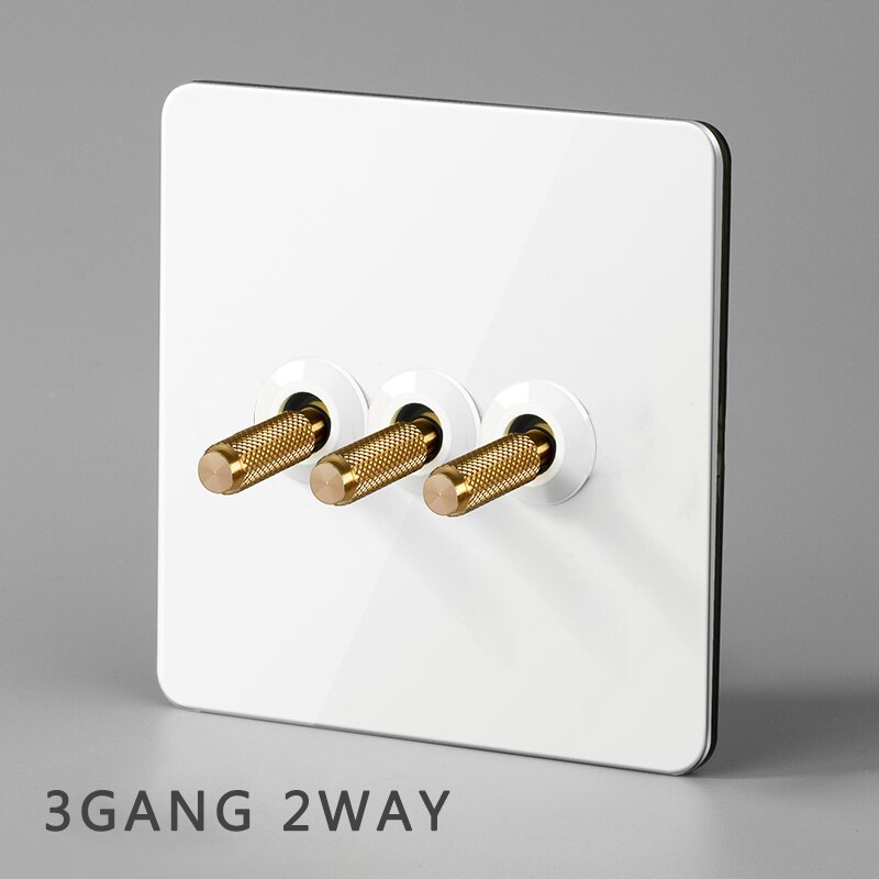 Interrupteur mural en laiton, bouton à bascule en métal vintage 220v 1/2/3/4 gangs .2 voies 10a interrupteurs pour salon levier en laiton panneau blanc: 3 gangs 2 voies