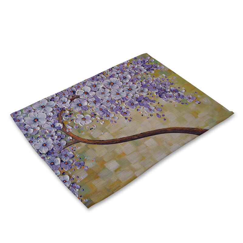 1Pcs Flower Tree Pattern Kitchen Placemat Dining Table Mat Drink Coaster Cotton Linen Pad Bowl Cup Mat 42*32cm Home Decor MP0016: P
