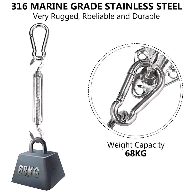 42 stuks zware bevestigingsmaterialen voor zonneschermen, driehoekig, vierkant en rechthoekig, voor in de tuin