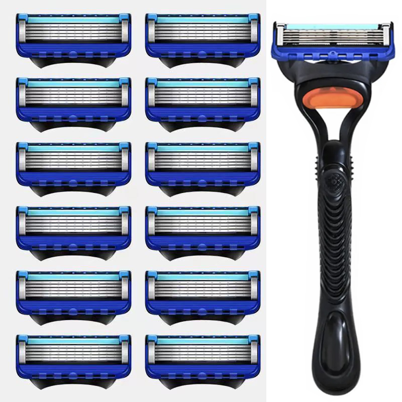 Maquinilla de afeitar Manual para hombres, hoja de cinco capas sin soporte para cuchillos, cuchillas de afeitar de acero inoxidable, sin daños en la piel, afeitadora de estilo antiguo