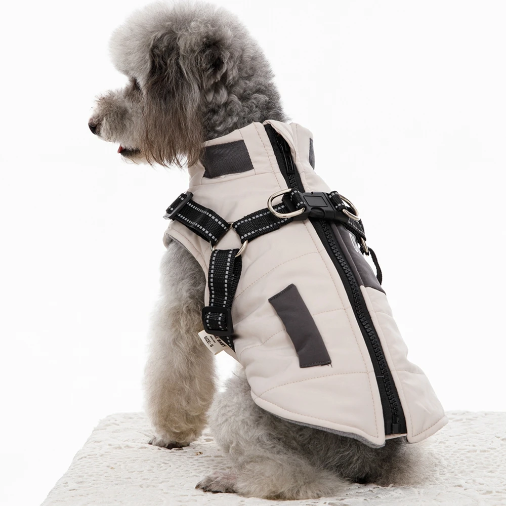 Hundemäntel, Windschutz mit Dual-D-Leine, Weste, Hundejacke, Wärmer Hunde-Kapuzenpullover, warme Hundekleidung