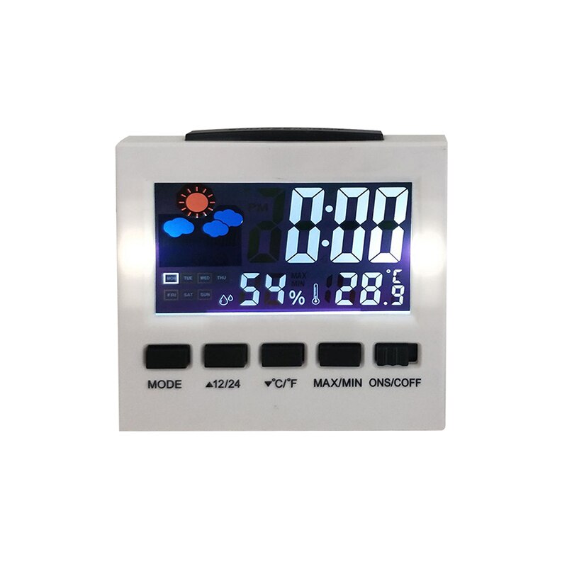 Weer Klok Digitale Display Thermometer Vochtigheid Klok Kleurrijke Screen Lcd Alarm Kalender Weer Pop Voor Thuis: grey