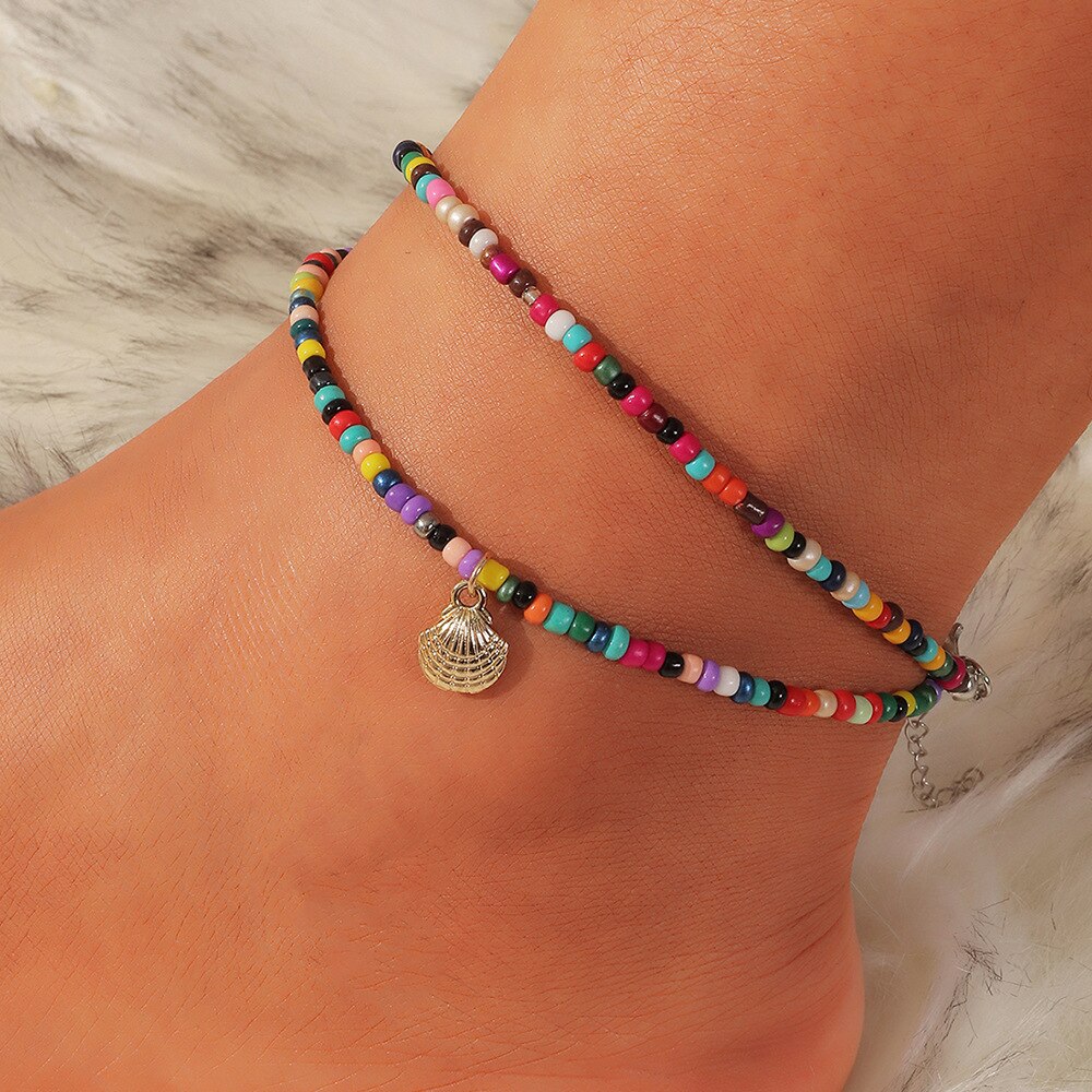 3pcs/set Bohemian Colorful Beaded Beads Anklets For Women Summer Ocean Beach Handmade Ankle Bracelet Foot Leg Beach Jewelry: kk0259-2pcs