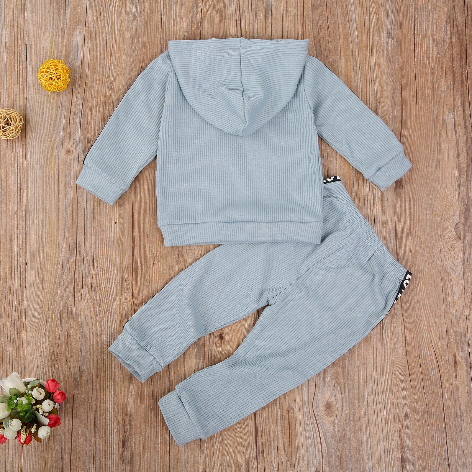 2-7 ans bébé garçons filles côtelé tenues lettre manches longues à capuche + élastique-taille pantalon costume printemps automne 2 pièces vêtements