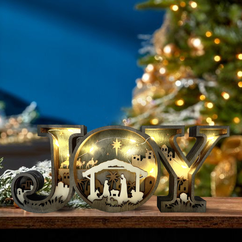Wooden Crafts Christmas JOY Letter Ornament Home Office Decoration
