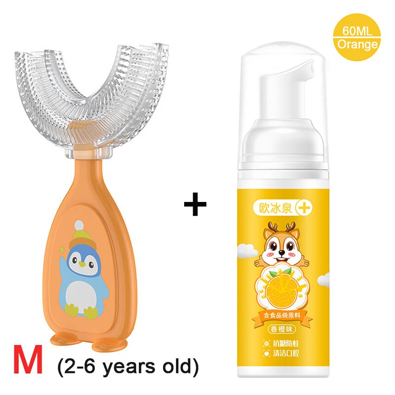 SMGSLIB Children's Toothpaste Toothbrush Set Children Can Swallow Mousse Foam Toothpaste Household Daily Necessities bpa free: Set 4 M