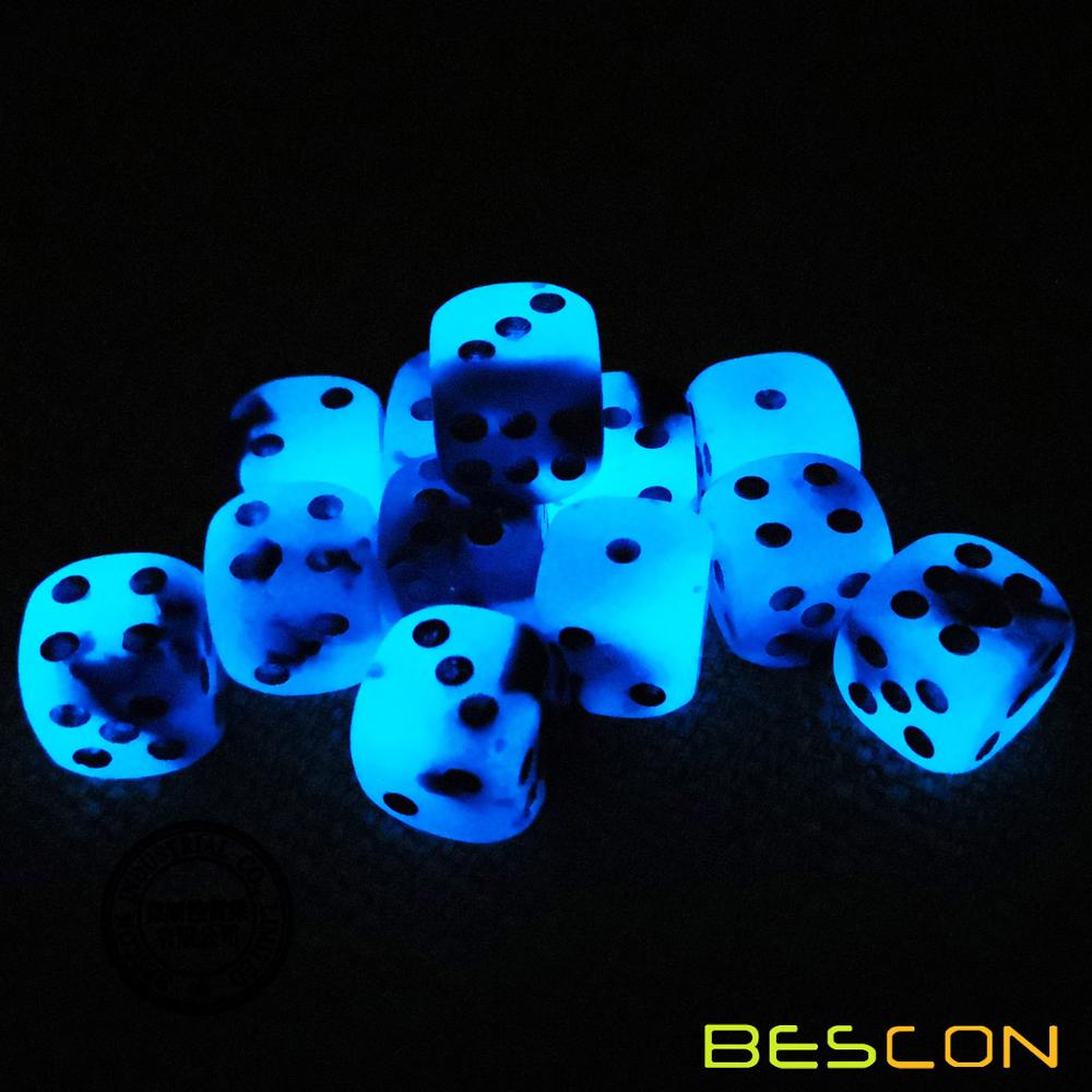 Bescon Twee Tone Glowing Dice D6 16 Mm 12 Stuks Set Blauw Dawn, 16 Mm Zes Zijdige Sterven (12) Blok Van Glowing Dice