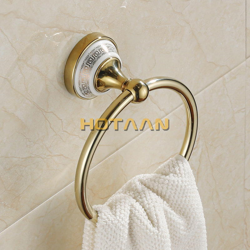 Blauw &amp; Wit Porselein Massief Messing Goud Afgewerkt Ronde Handdoek Ring, Keramische Basis Badkamer Accessoires Handdoek Houder/Rack