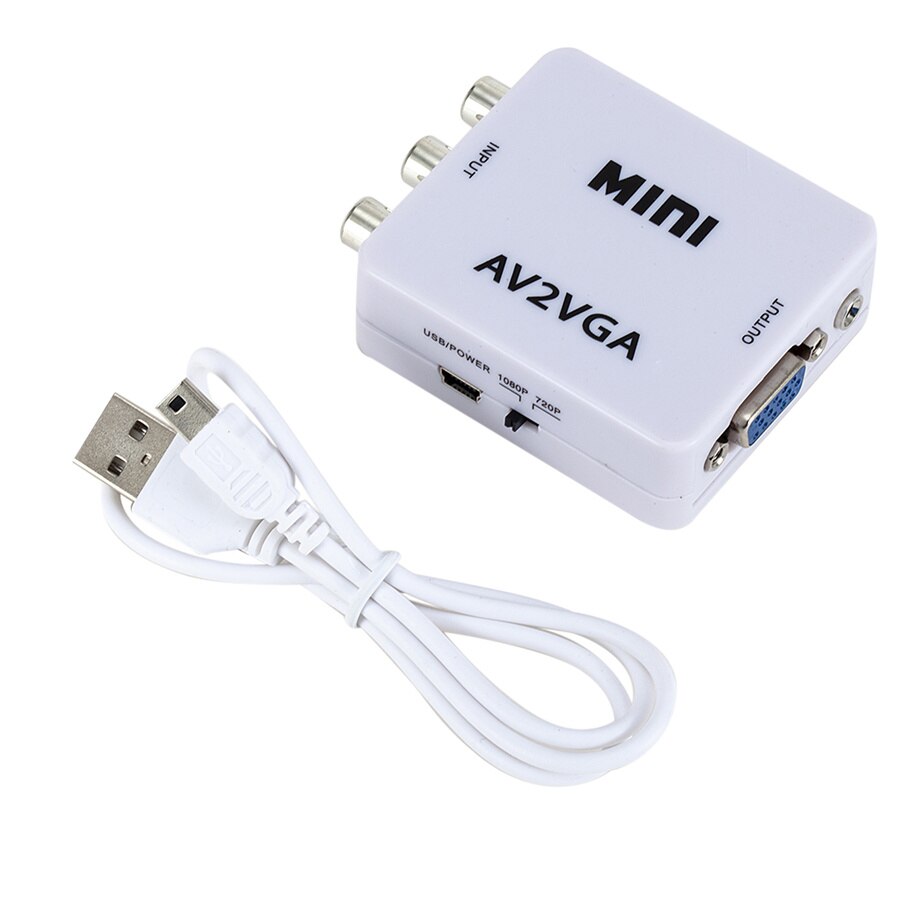 Convertidor Mini RCA a VGA, convertidor AV2VGA con Audio de 3,5mm, convertidor de vídeo RCA a VGA para PC a TV, ordenador HD a TV, AV a VGA