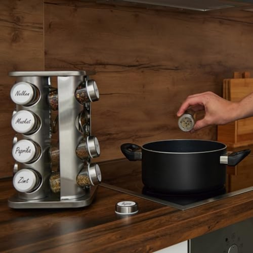 360° Rotating Spice Rack Stainless Steel Seasoning Vertical Spice Sorting Rack Square Condiment Organizer Salt Sugar Containers