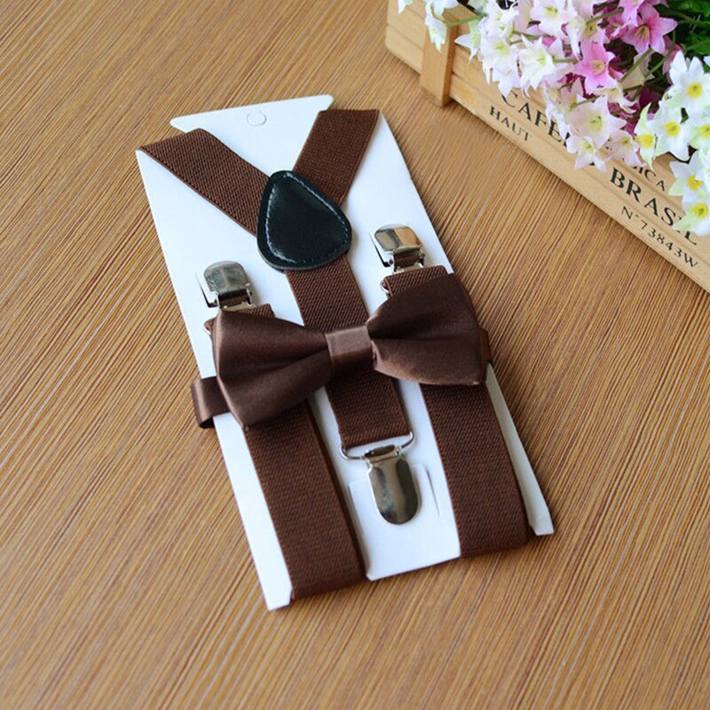 Adjustable and Elasticated Kids Suspenders With Bowtie Bow Tie Set Matching Ties Outfits For Girl Boys Clothes: Brown